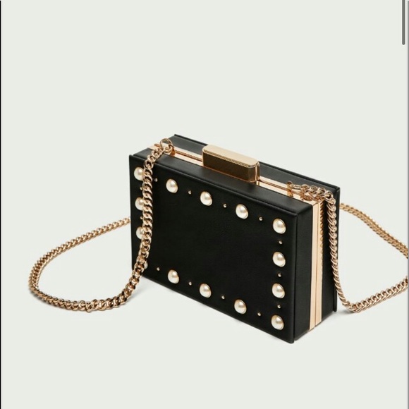 ZARA Faux Pearl Minaudière Box Clutch - Picture 1 of 9